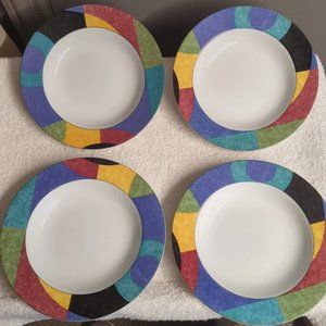 Set of 4 Mikasa California Currents 8 1/2" Rimmed Soup/Salad Bowls Excellent!